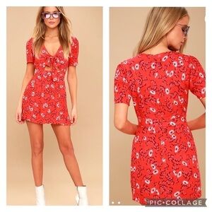 Free People Jinx Red Floral Print Tie-front Romper